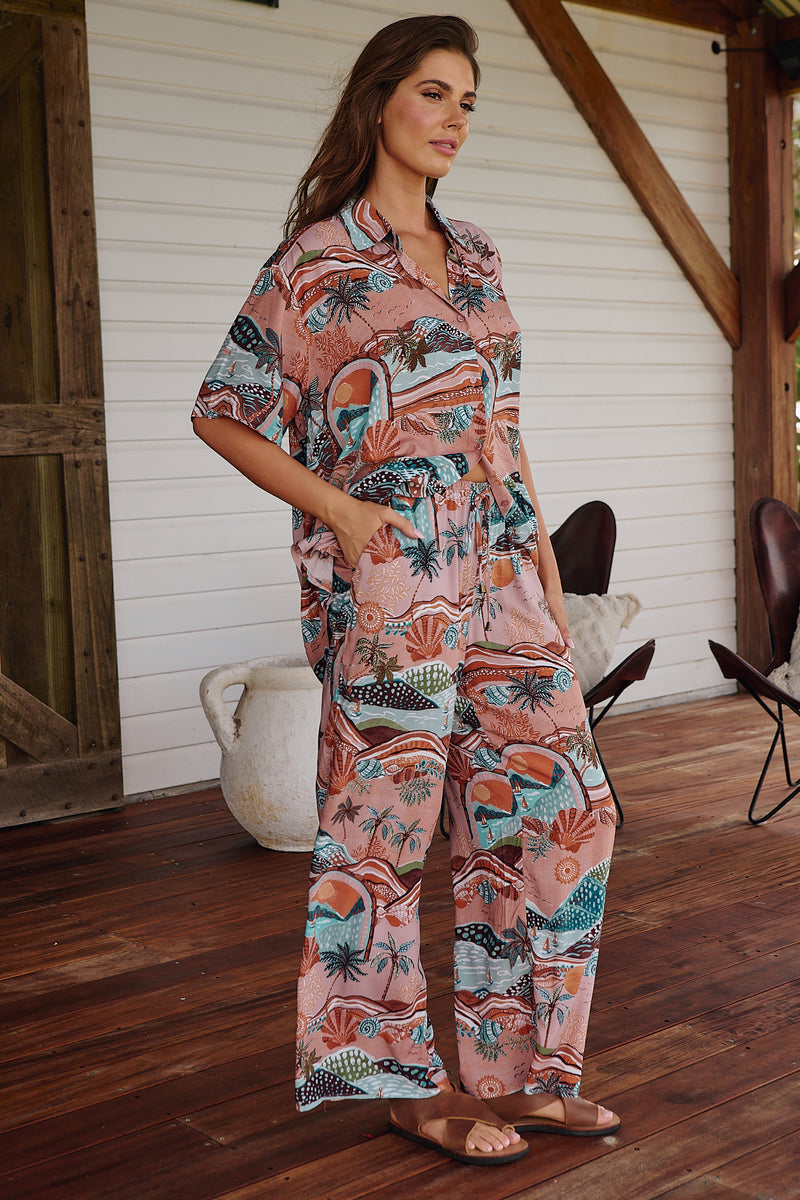 JAASE - Cici Pants: Mid Rise Relaxed Wide Leg Pant In Lakeside Serenity Print