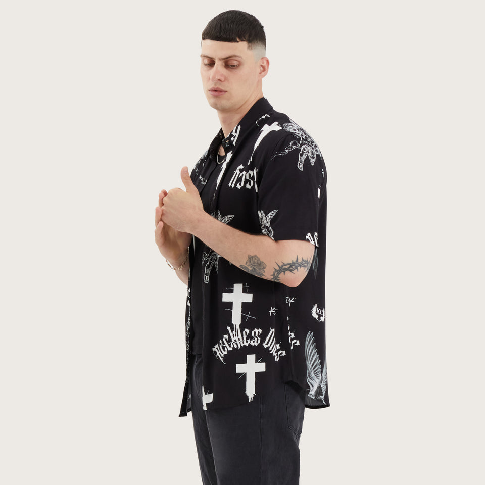 Kiss Chacey Blackford Relaxed Shirt - Cross Angel Print