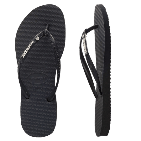 Havaianas Slim Metal Logo Crystal Thongs - Black