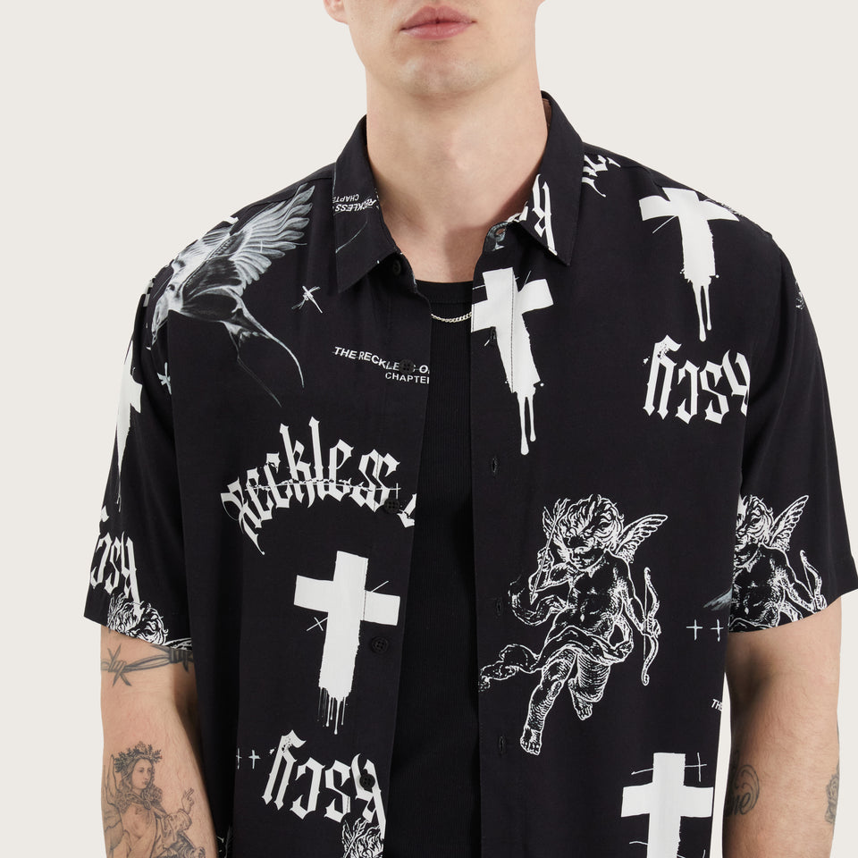 Kiss Chacey Blackford Relaxed Shirt - Cross Angel Print