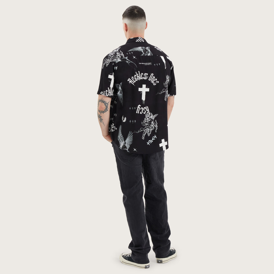 Kiss Chacey Blackford Relaxed Shirt - Cross Angel Print