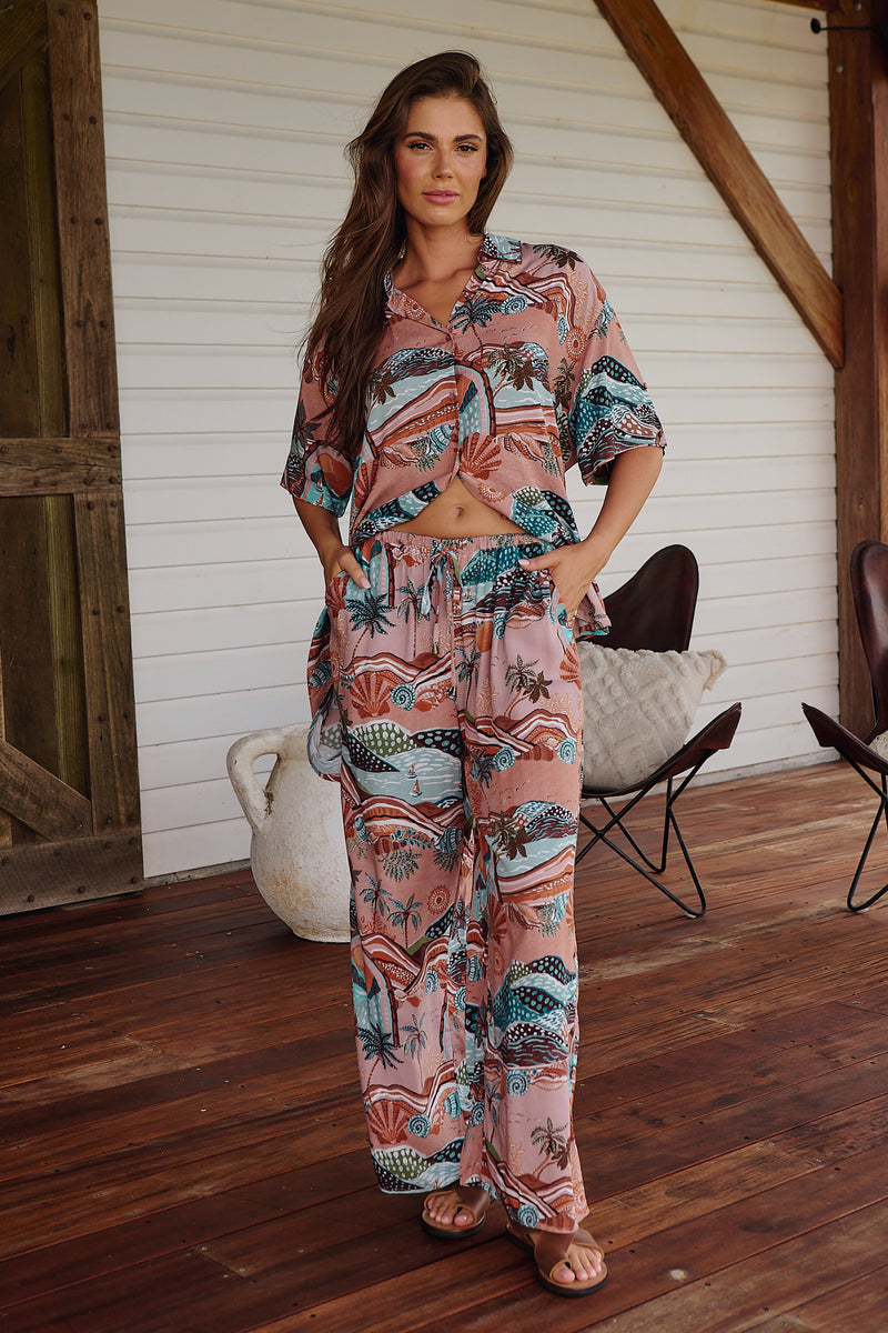 JAASE - Cici Pants: Mid Rise Relaxed Wide Leg Pant In Lakeside Serenity Print