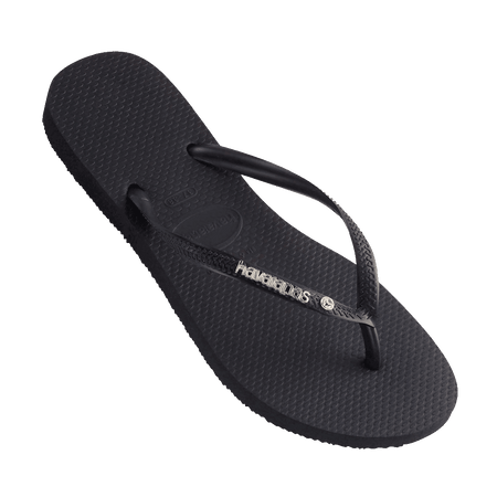 Havaianas Slim Metal Logo Crystal Thongs - Black