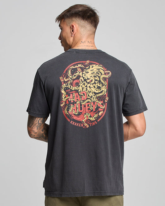 The Mad Hueys Kraken Tins Tee - Washed Black