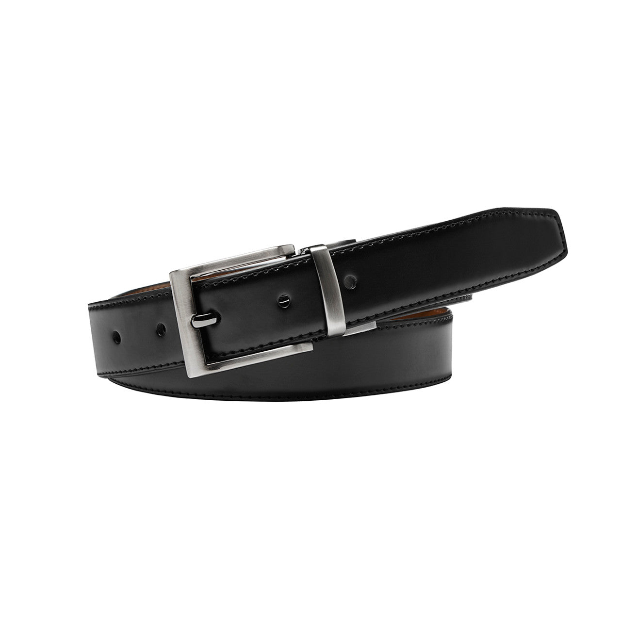 BUCKLE BANYAN Black/Brown. Reversible Leather Belt. 30mm width.