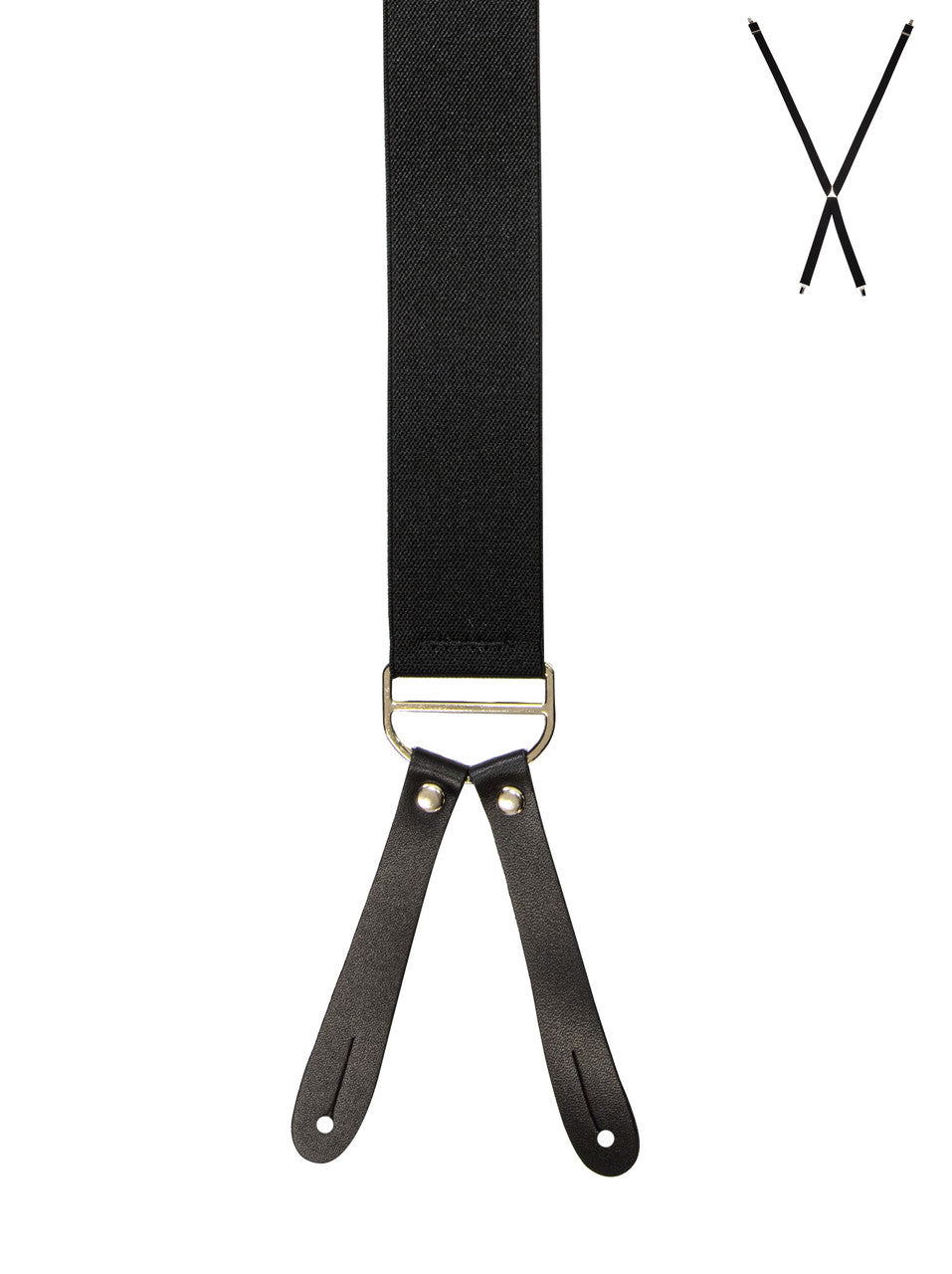 BRACES. X-Back with Leather Ends. Plain Black. 35mm width.