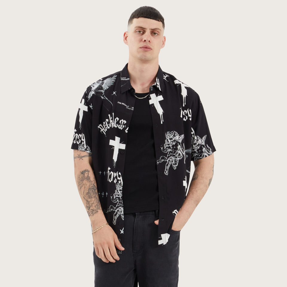 Kiss Chacey Blackford Relaxed Shirt - Cross Angel Print