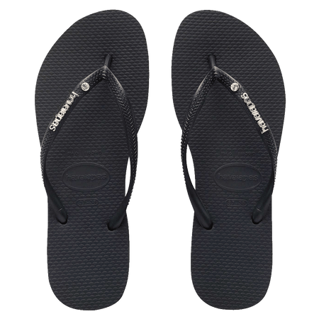 Havaianas Slim Metal Logo Crystal Thongs - Black