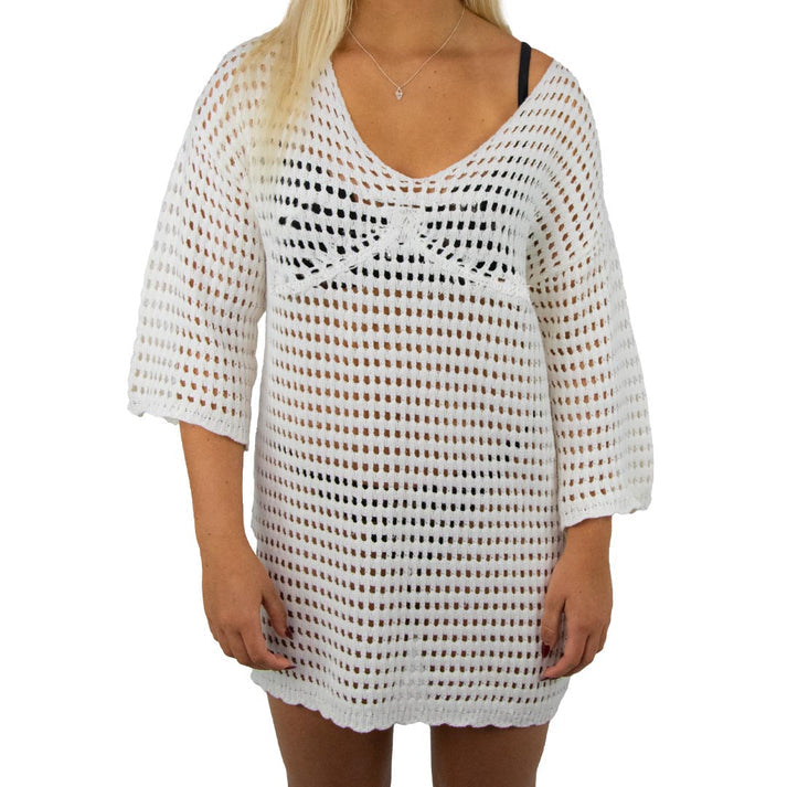 Carve Nobu Womens Crochet Beach Cover Up - Cream