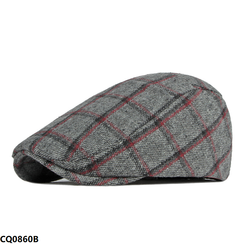 Mens Plaid Flat Cap - Grey/Red