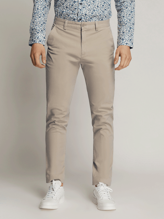 Ledger Peach Finish Fine Cotton Drill Slim Fit Chino - Khaki