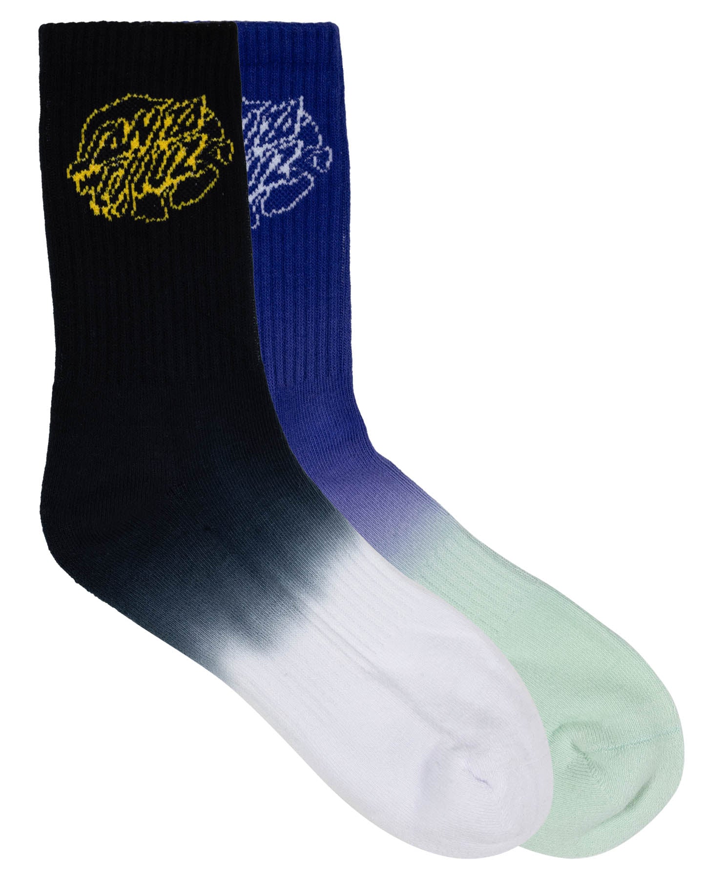 Santa Cruz Universal Oval Dot Crew Sock - 2 PK Youth 2-8 - Dark Blue Tie Dye/ Black Tie Dye