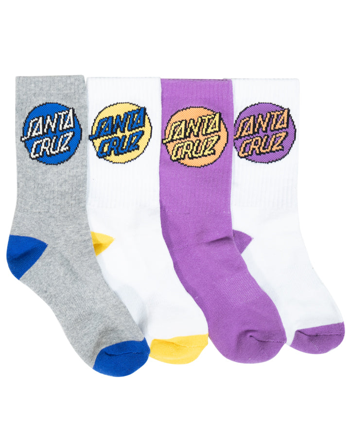 Santa Cruz Other Dot Crew Sock Pk 4 -  Multi - Youth 2-8