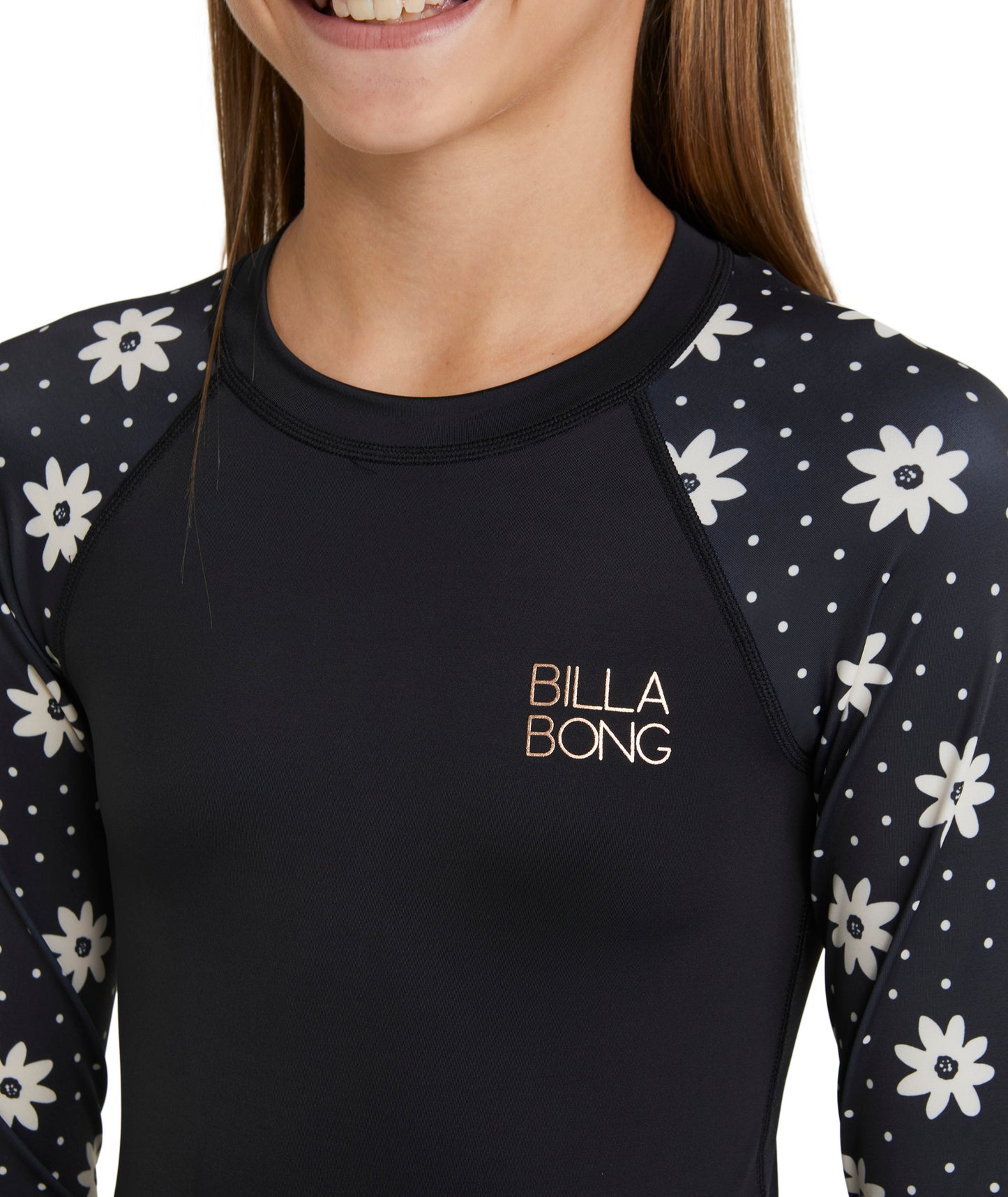 Billabong Flowers In The Sky LS Bodysuit Rash Vest - Black