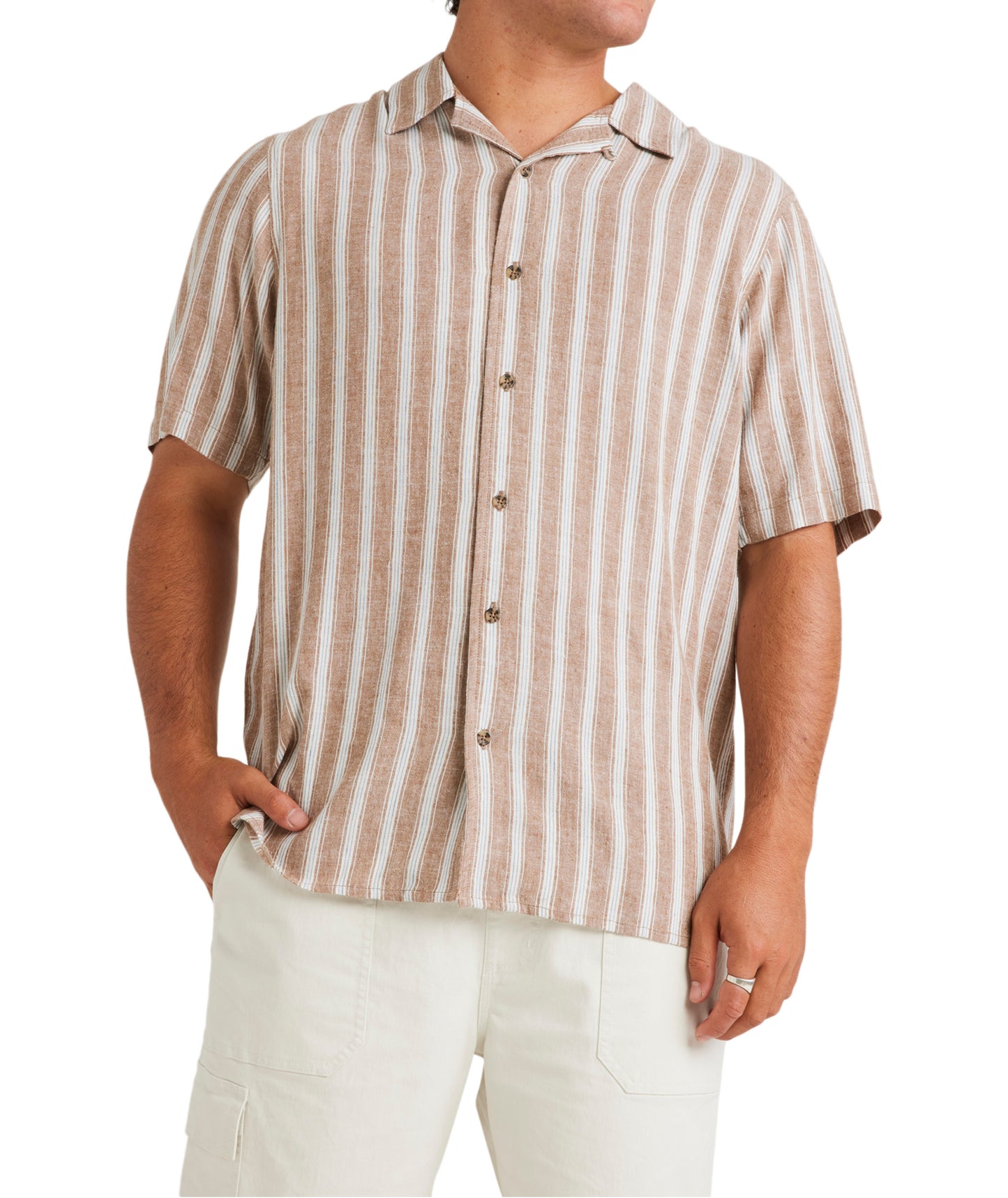 RVCA Beat Stripe Vintage Short Sleeve Shirt - Ermine