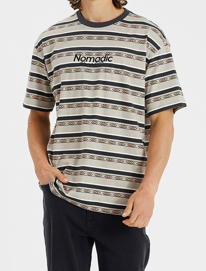 Nomadic Paradise Hostile Box Fit Tee - Silver Cloud Stripe