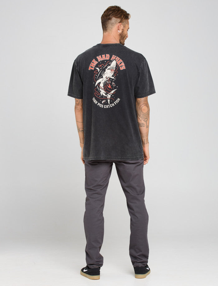 The Mad Hueys Skewered Shark SS Tee - Washed Black