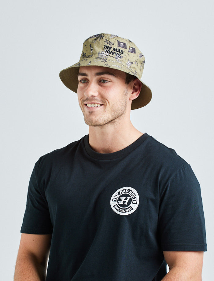 Mad Hueys Let Us Live !! Reversable Bucket Hat - Dusty Green